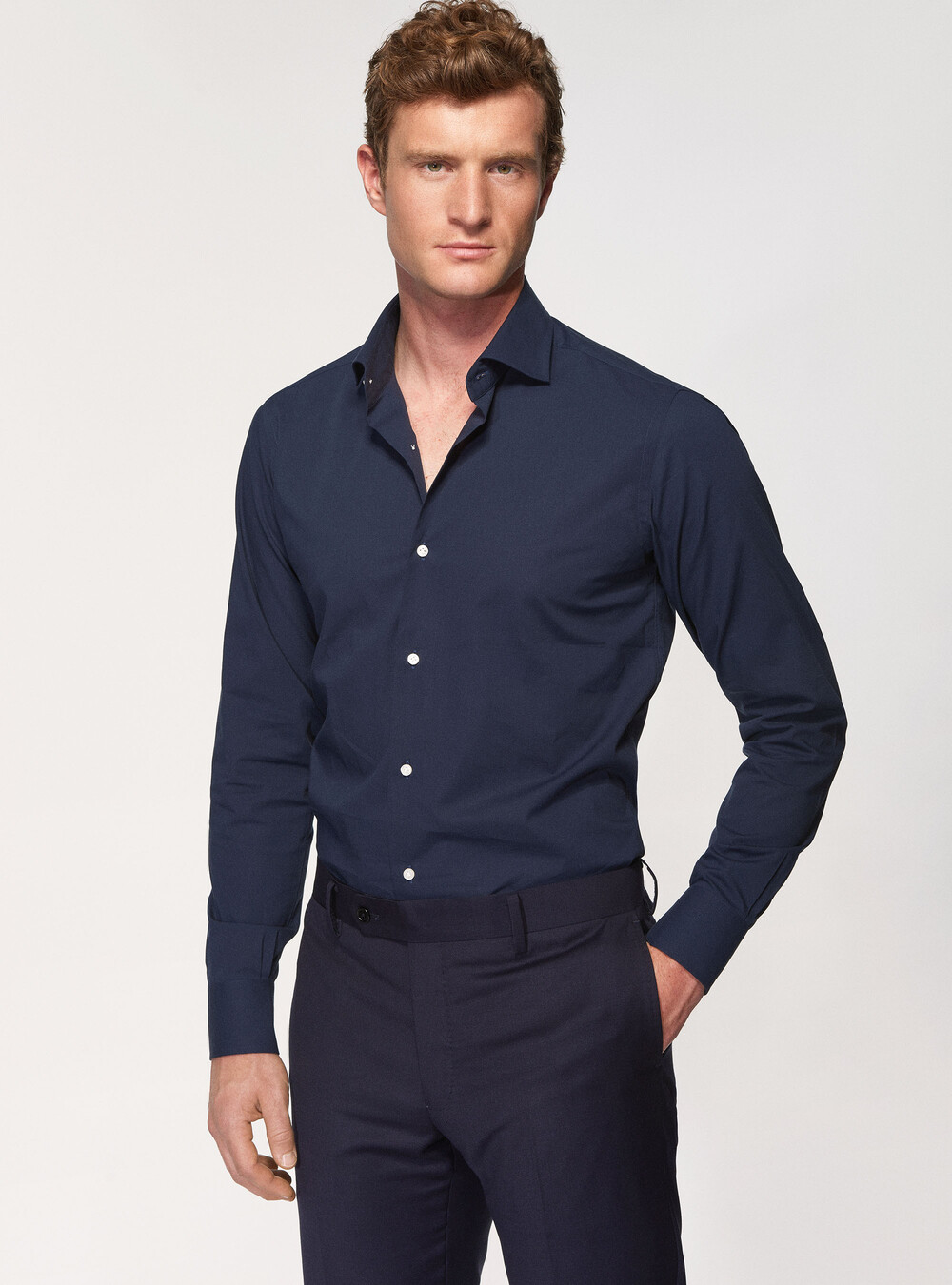 Camicia slim fit in popeline di cotone stretch | Gutteridge | Camicie Uomo