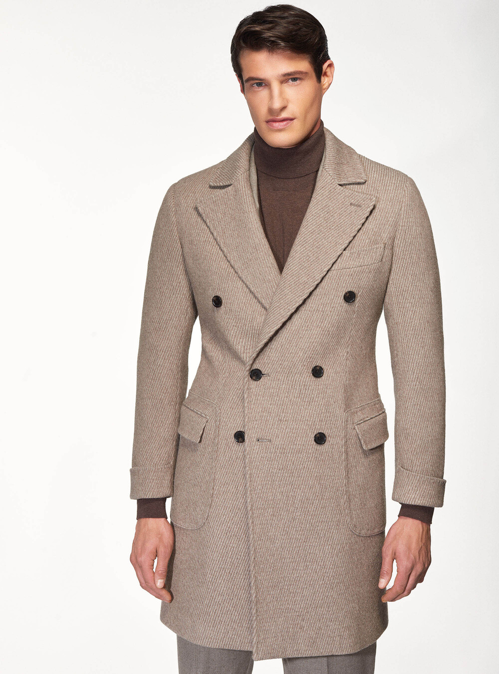 Ribbed wool double-breasted coat | GutteridgeUS | Coats Uomo