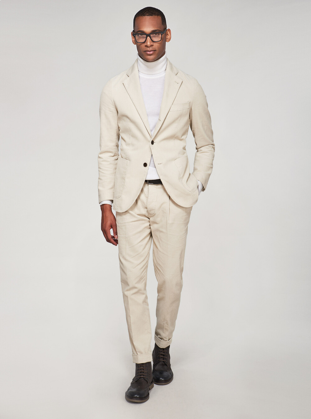 Cream suit in pure cotton velvet