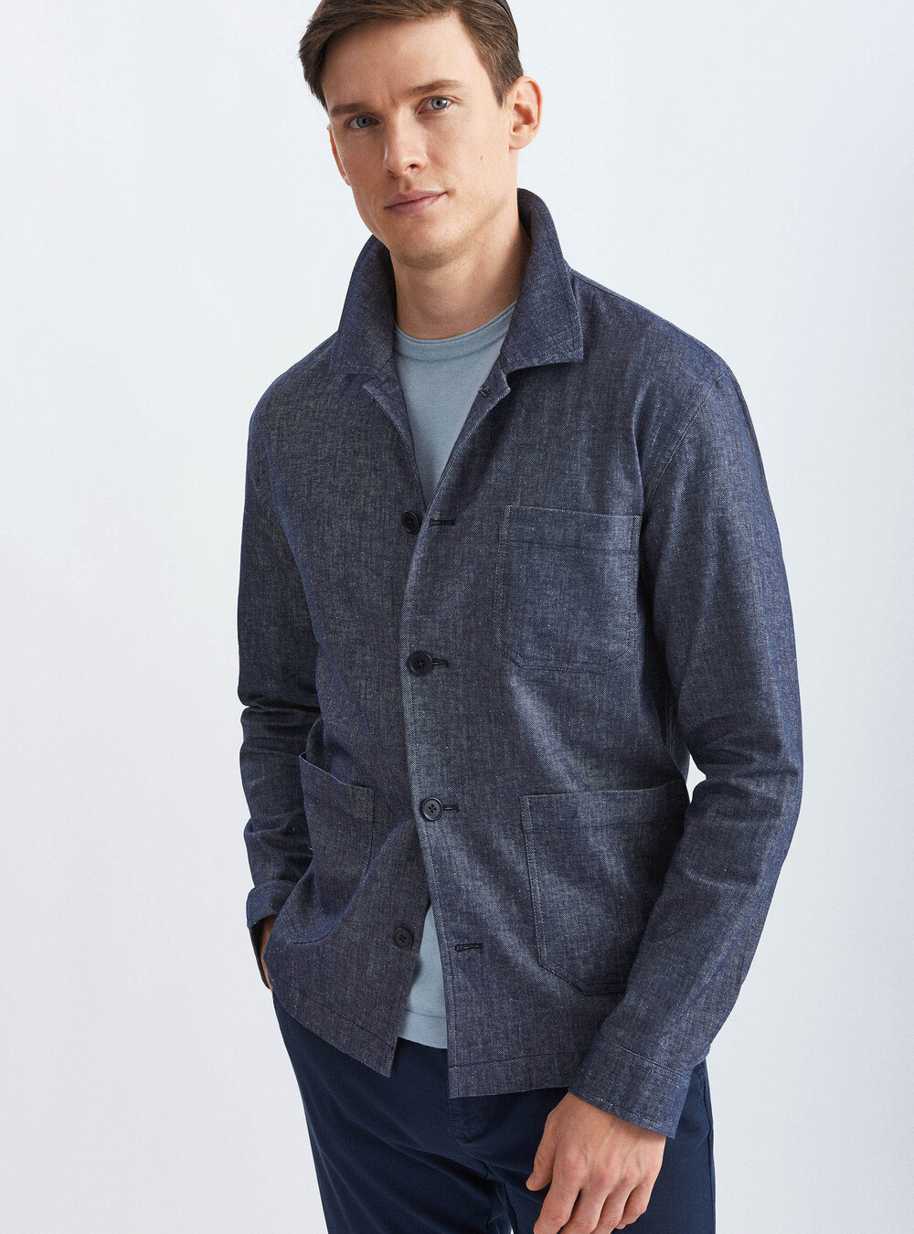 Denim effect cotton and linen shirt-jacket | GutteridgeUS | Blazers Uomo