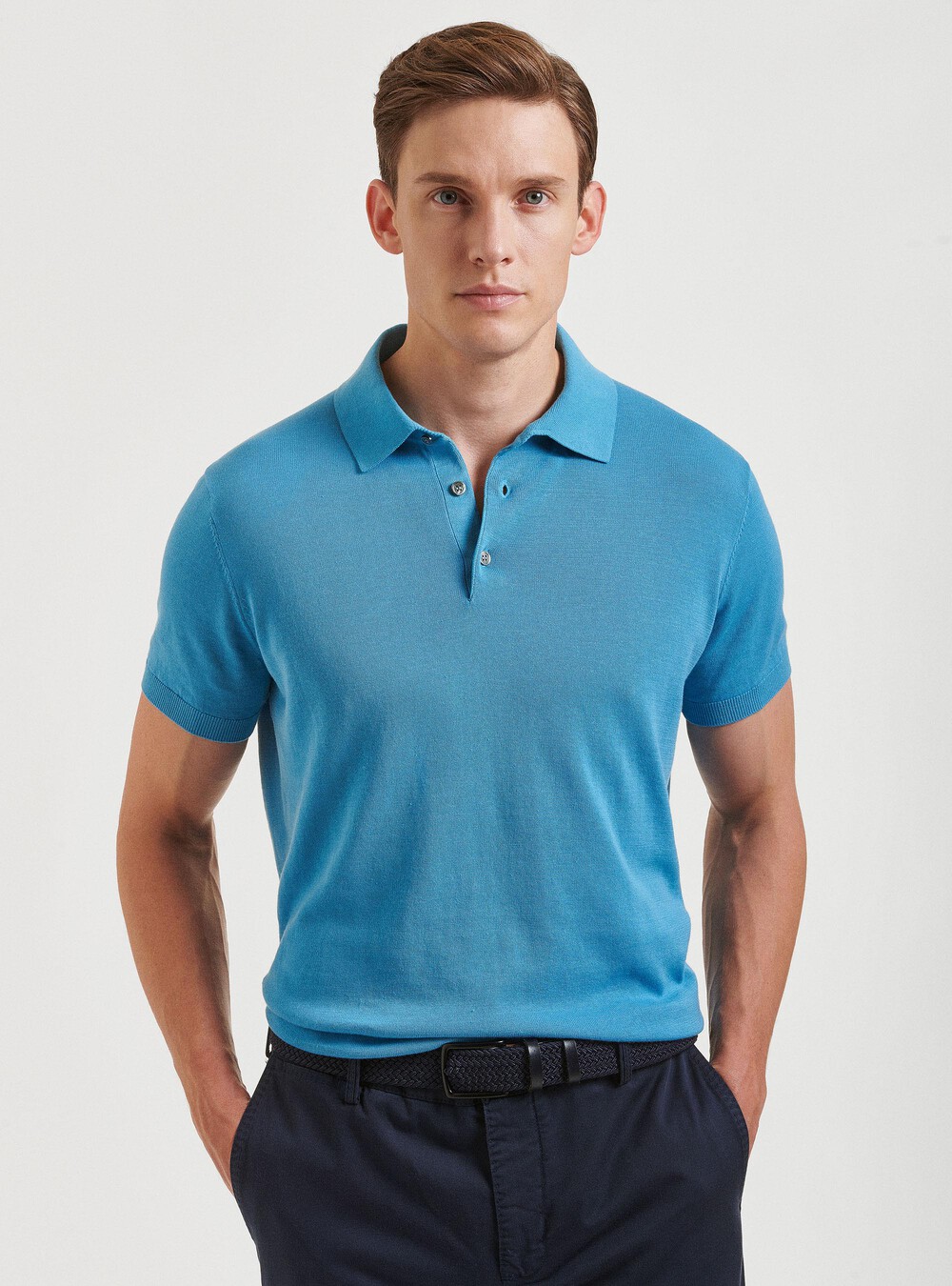 Knitted polo shirt in pure extra-fine cotton
