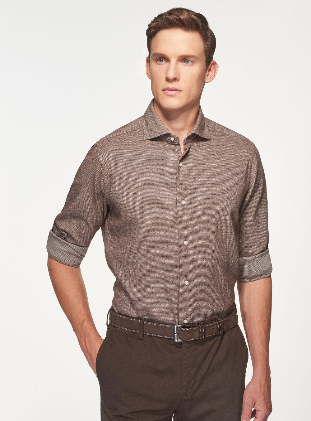 Cotton Flannel Semi-French Collar Shirt | GutteridgeUS | catalog-gutteridge-storefront  Uomo