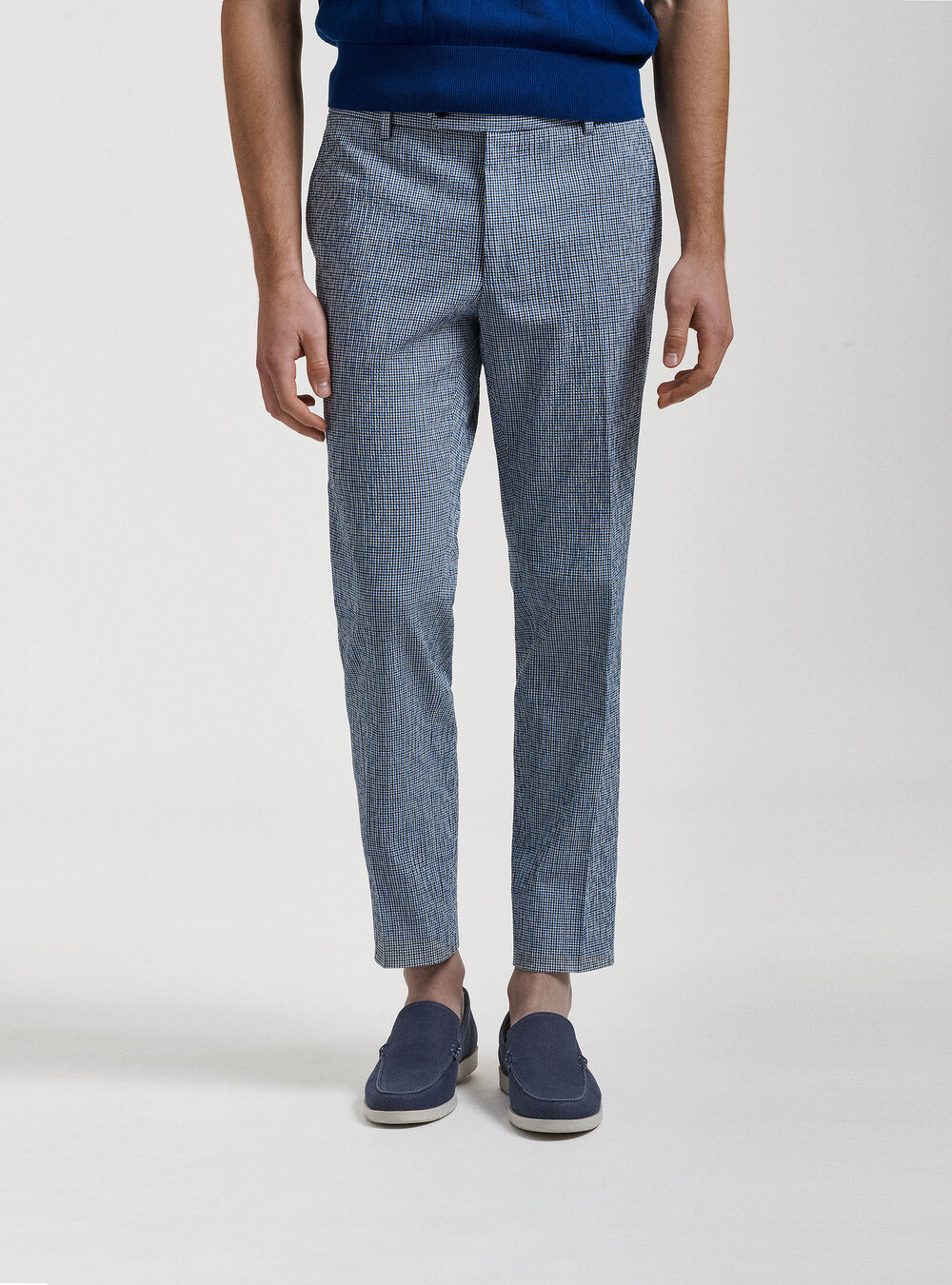 Pantalon en lin et coton en seersucker micro carré | GutteridgeEU |  Vêtements Uomo