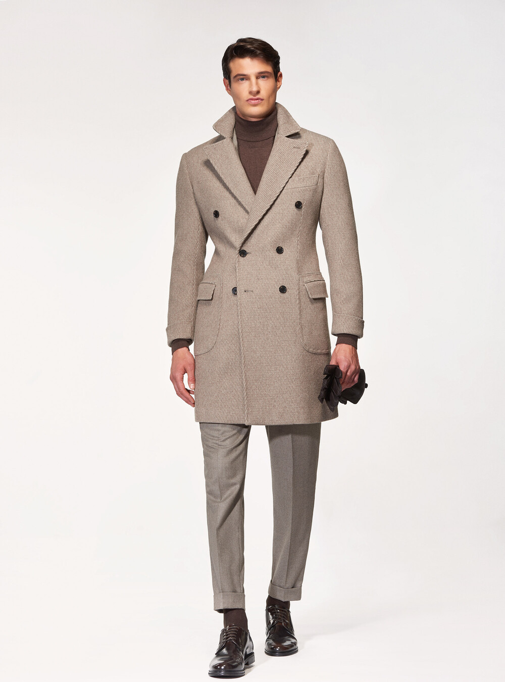 Ribbed wool double-breasted coat