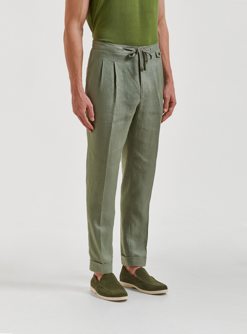 Pantalon en lin à plis et cordon de serrage | GutteridgeEU | Pantalons Uomo