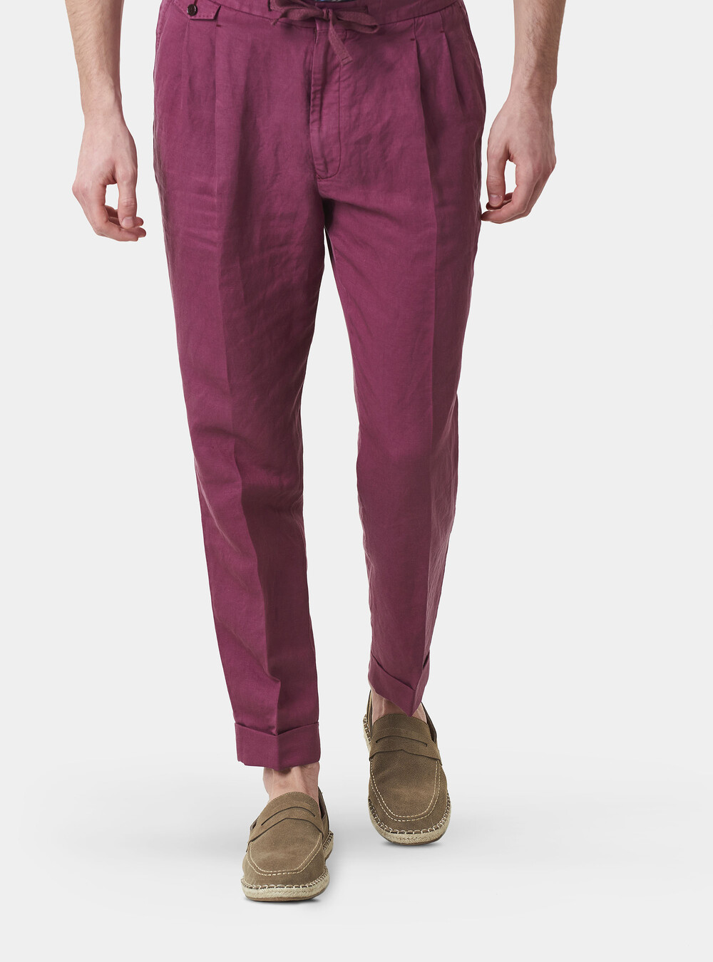 Linen blend trousers with elastic and drawstrings