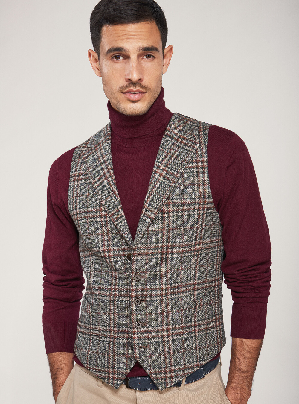 Wool Silk Linen Check Vest | GutteridgeUS | Waistcoats Uomo