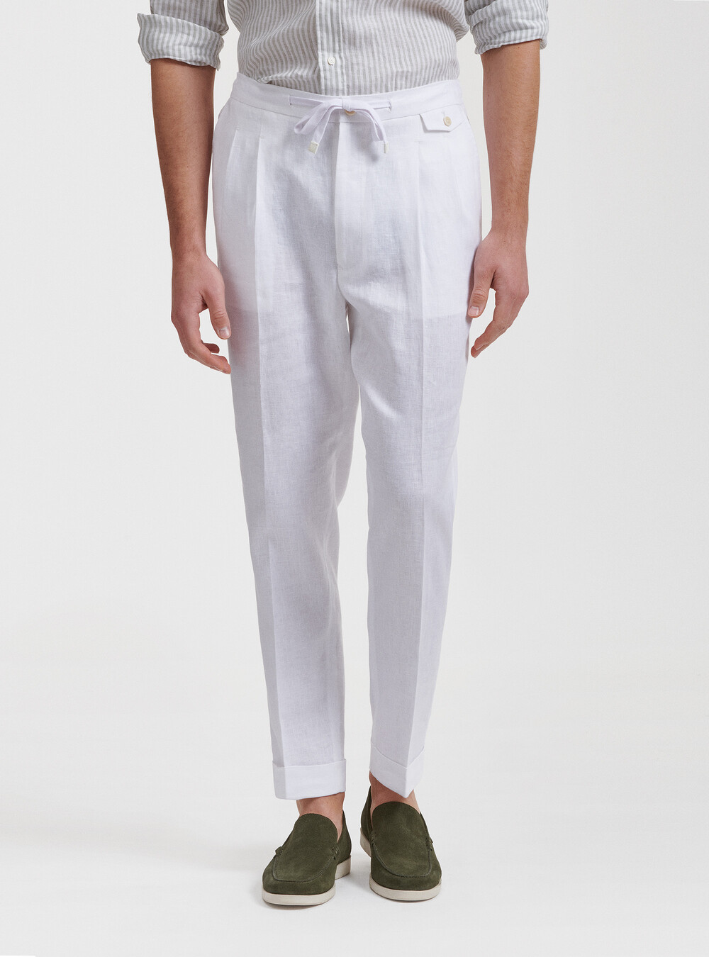 Linen pleated and drawstring trousers | GutteridgeUS | Trousers Uomo