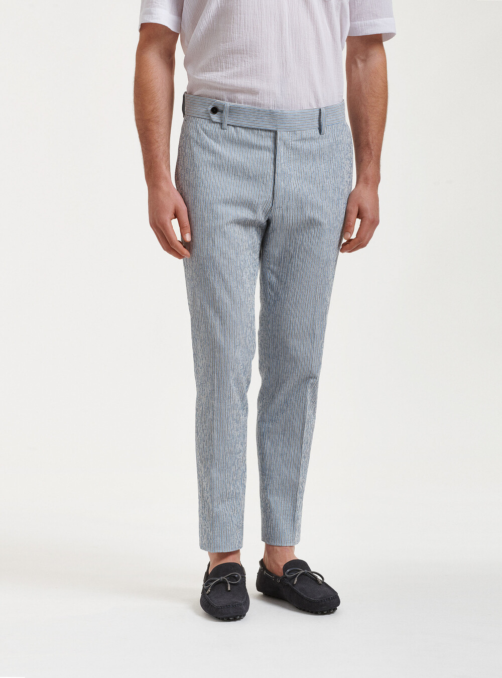 Pantaloni seersucker in cotone e lino rigato | Gutteridge |  catalog-gutteridge-storefront Uomo