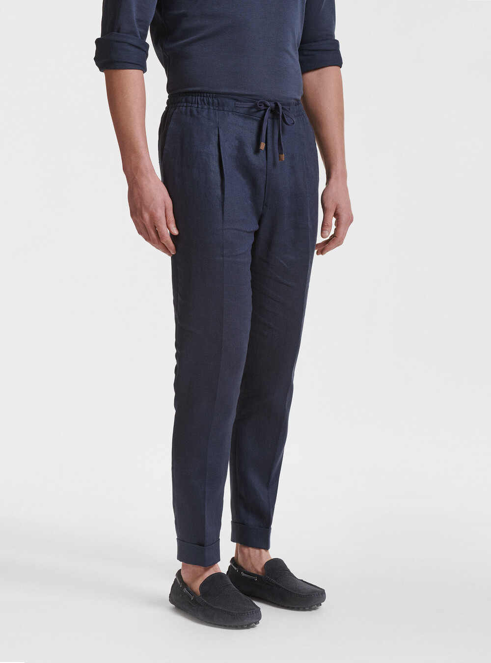 Pantaloni con pince e coulisse in puro lino | GutteridgeEU | catalog- gutteridge-storefront Uomo