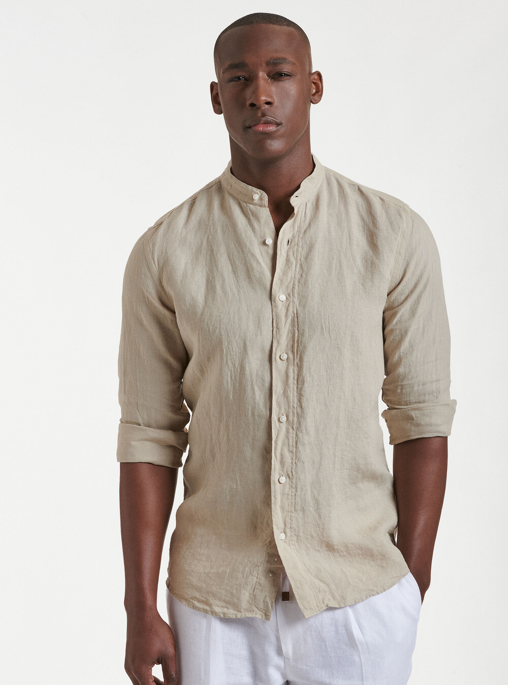 Camicia collo coreano in puro lino | Gutteridge |  catalog-gutteridge-storefront Uomo