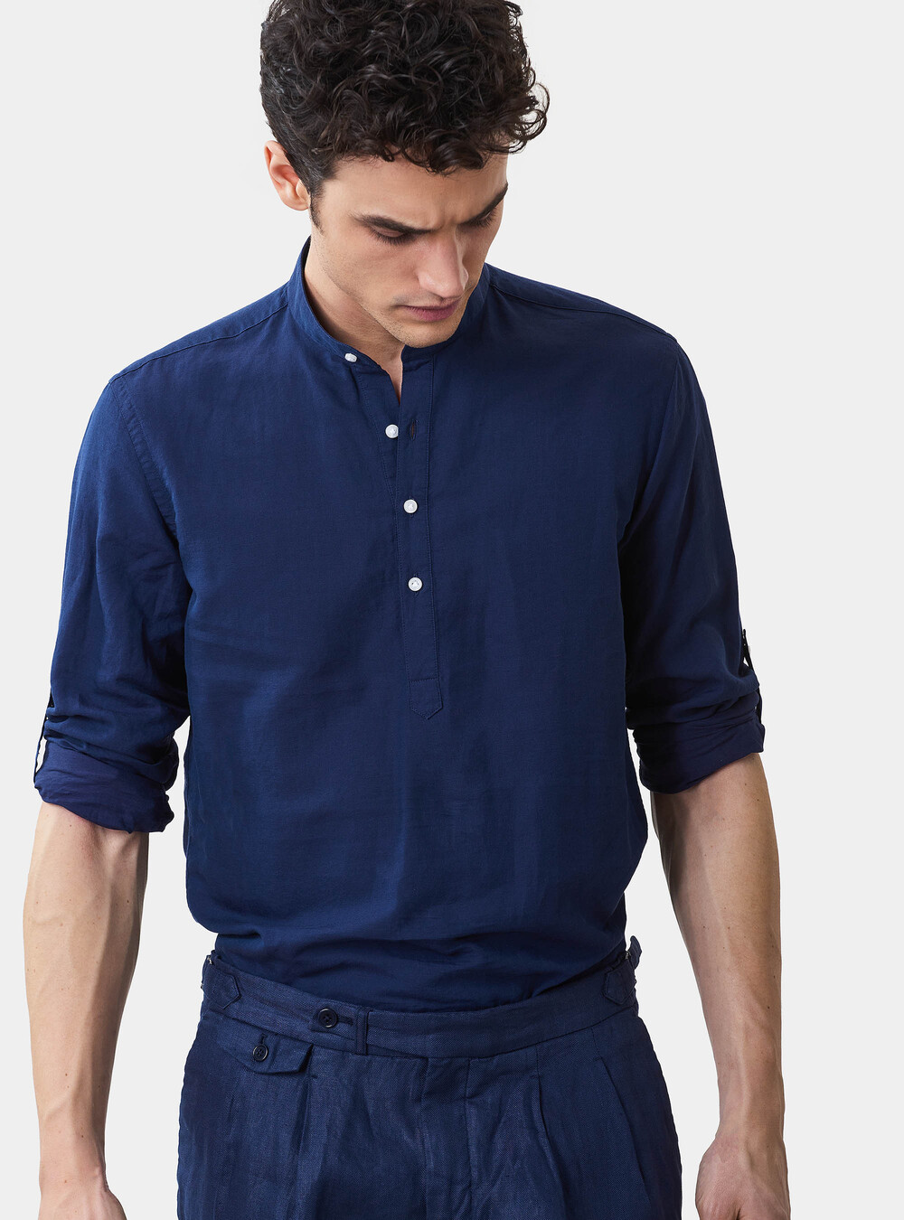 Camicia con collo coreano in cotone e lino | Gutteridge | Camicie Uomo