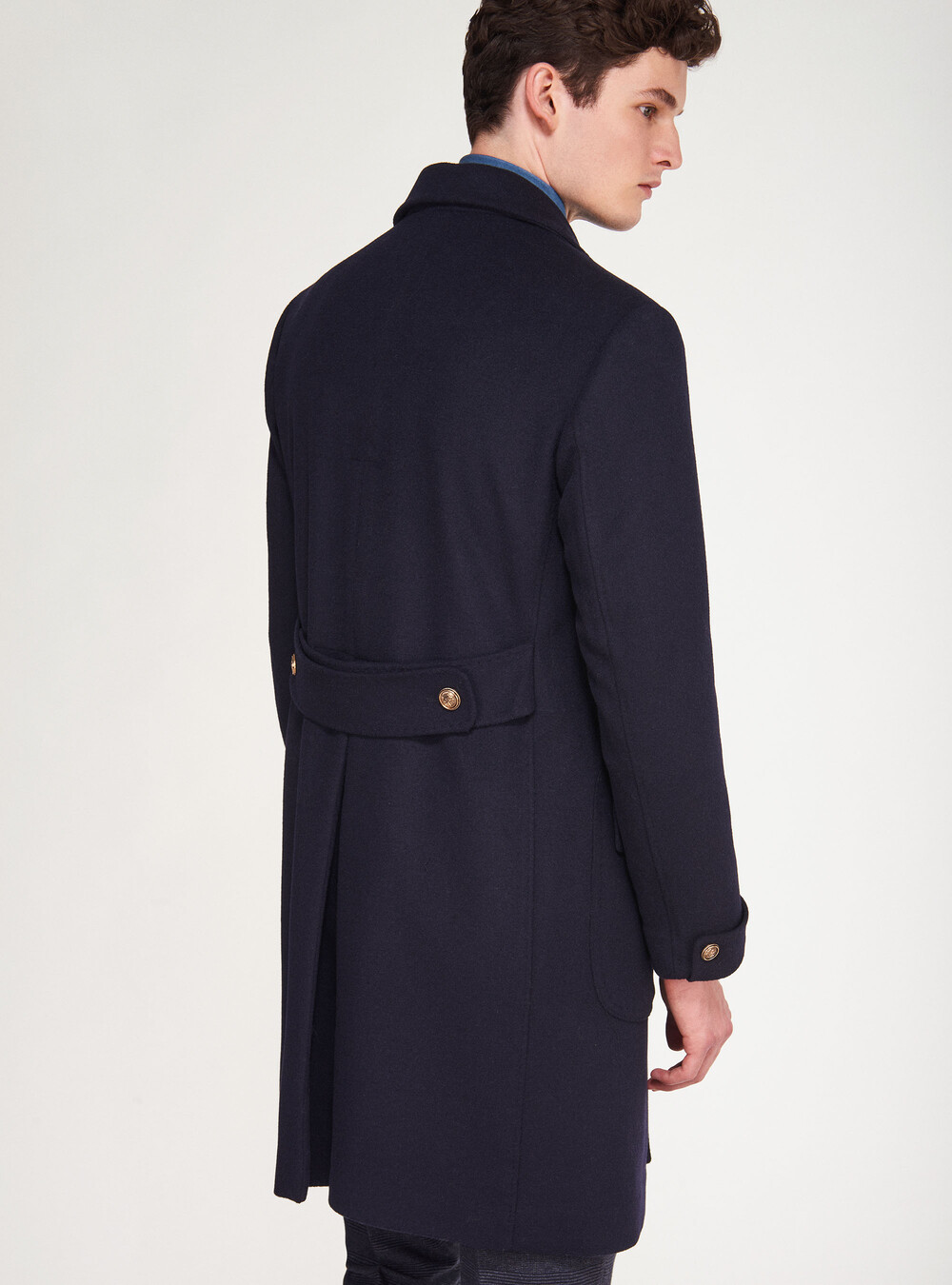 Navy blue wool and cashmere double-breasted coat