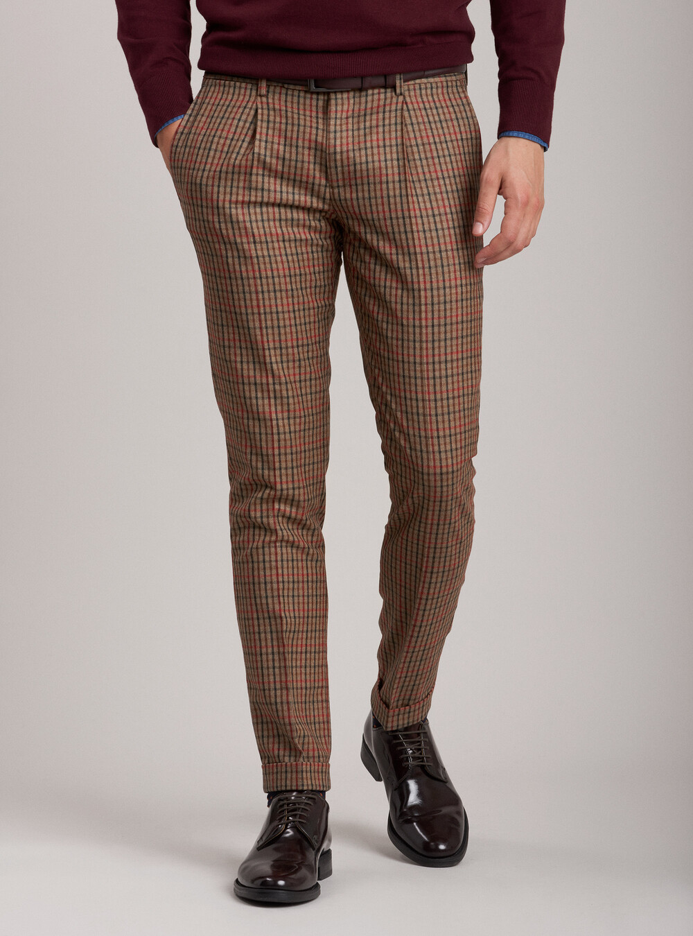 Pantaloni tartan con pince in lana super 100 | Gutteridge | Pantaloni Uomo