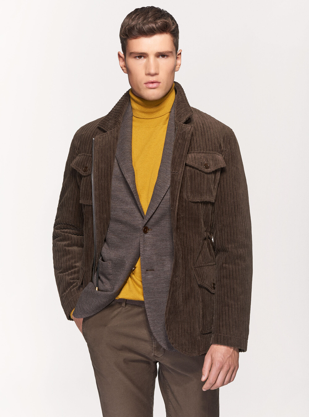 Giacca camicia marrone in velluto di cotone | Gutteridge | Saldi Uomo
