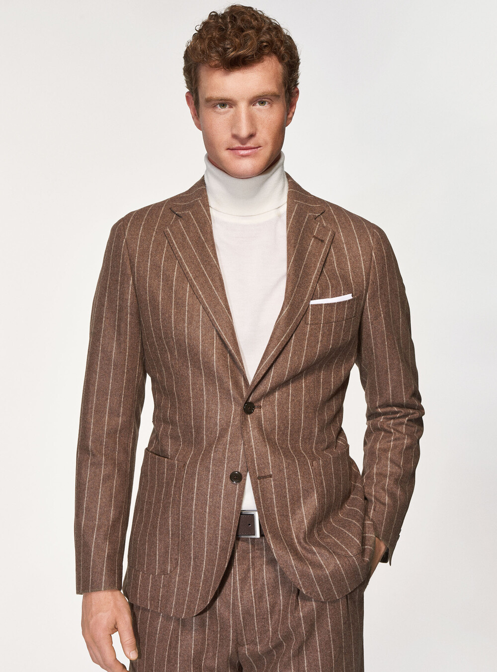 Tobacco suit blazer in pure wool pinstripe Vitale Barberis Canonico |  GutteridgeUS | Men's Suits
