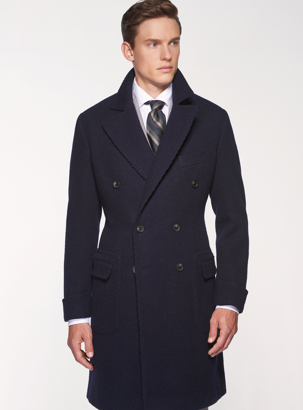 Ribbed wool double-breasted coat