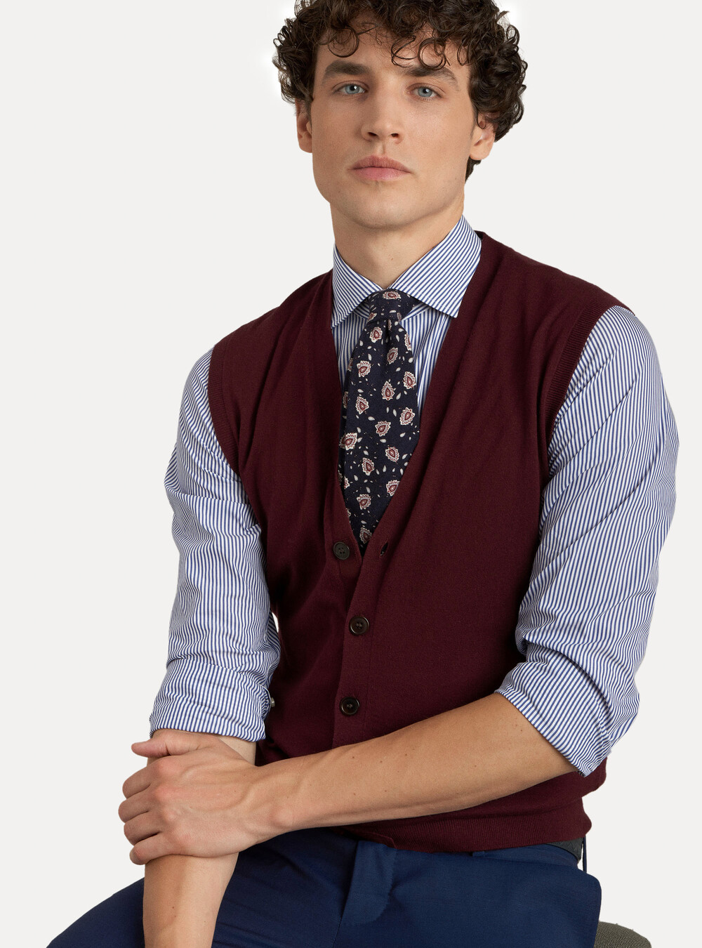 Cotton silk and cashmere knitted waistcoat