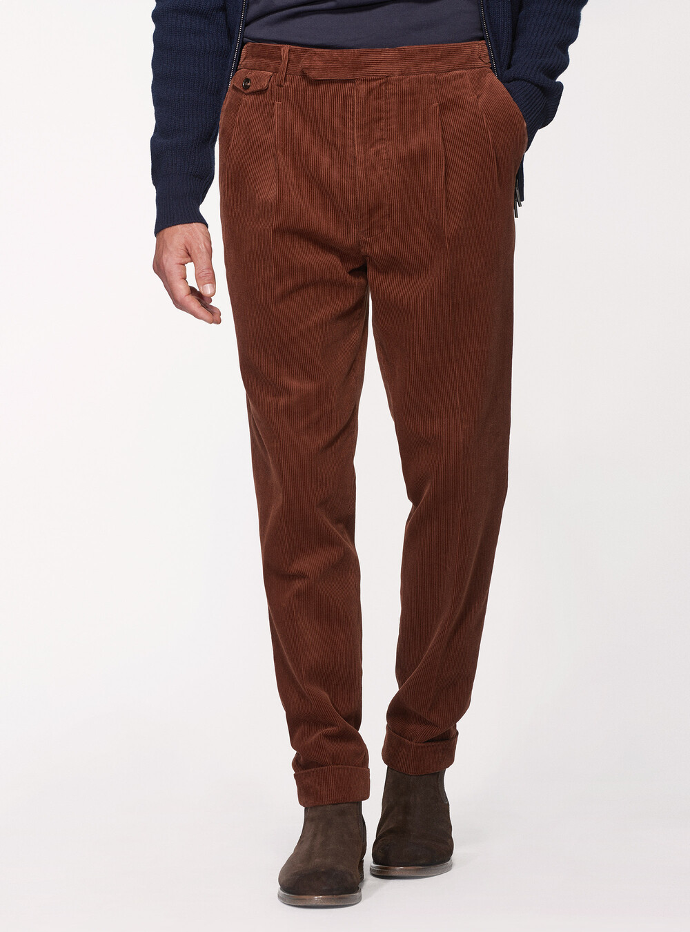 Pantaloni in velluto di cotone con cinturino laterale | GutteridgeEU |  catalog-gutteridge-storefront Uomo