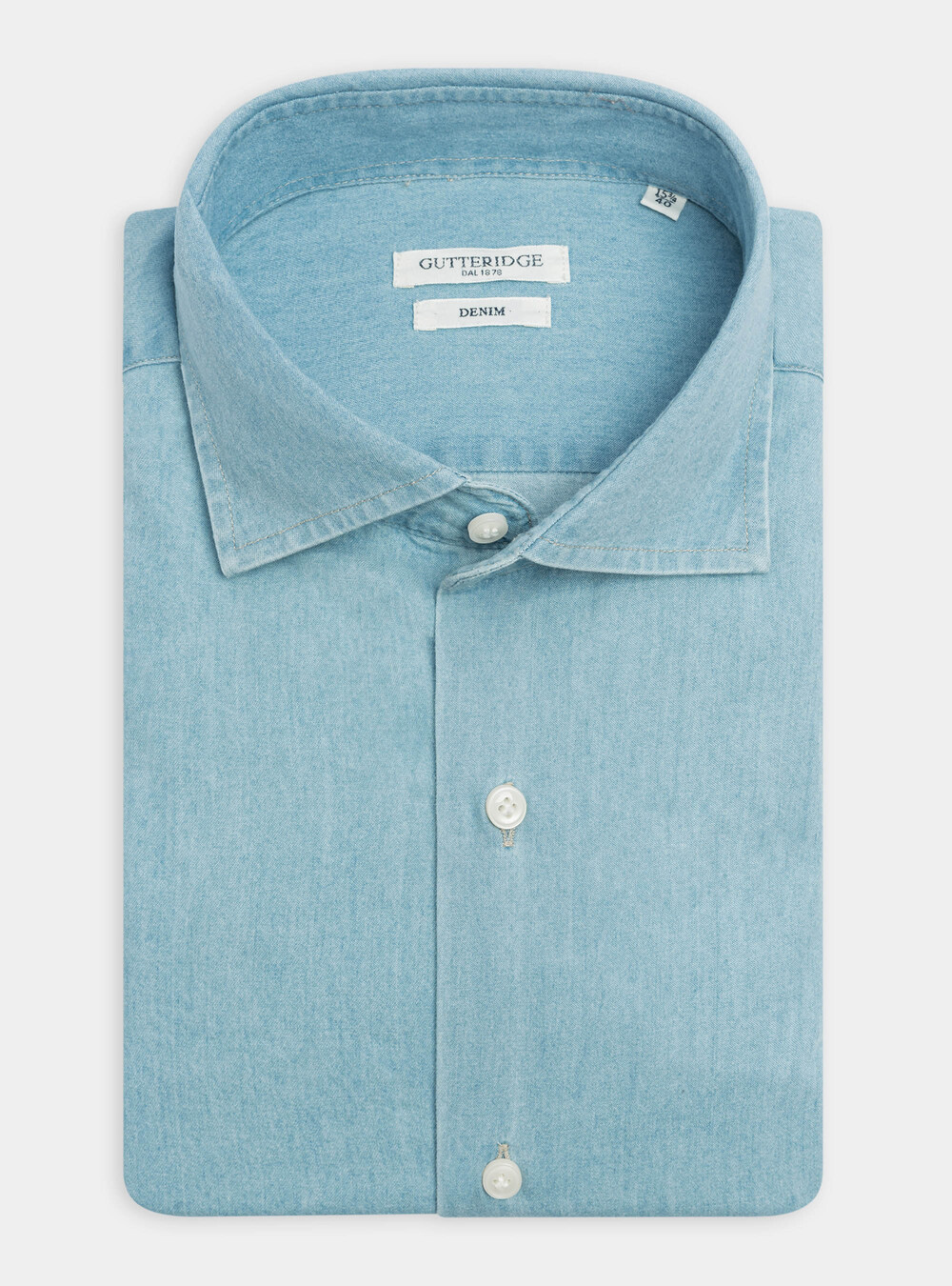 Camicia denim con collo semi francese in cotone chambray | Gutteridge |  catalog-gutteridge-storefront Uomo
