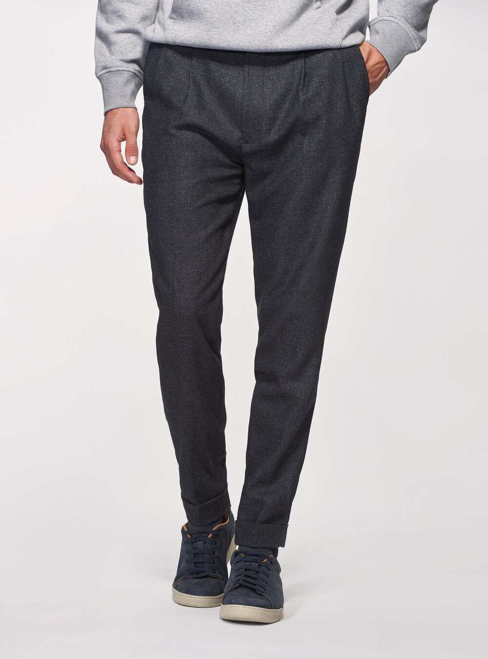 Pantalones de franela de lana de doble pinza | GutteridgeEU |  catalog-gutteridge-storefront Uomo