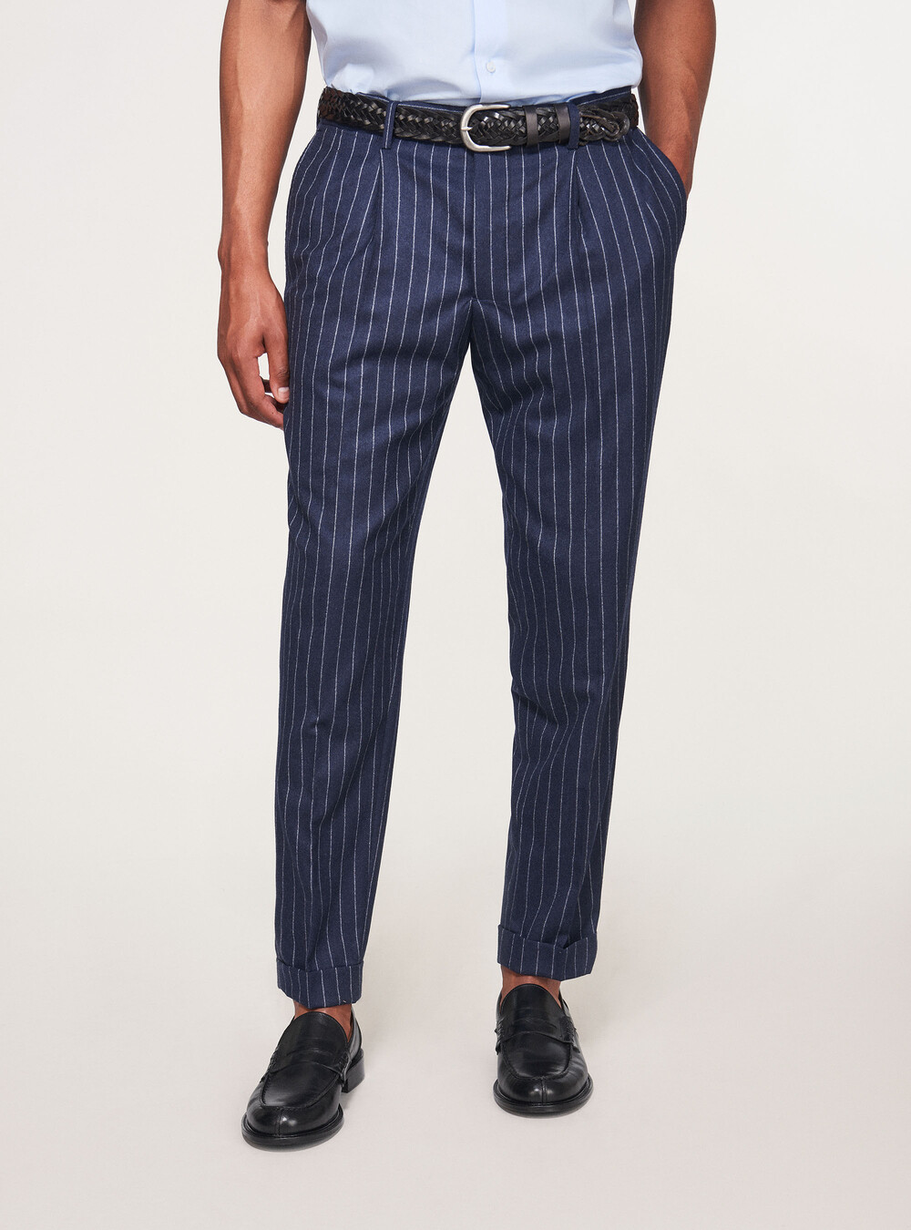 Pantaloni per abito gessato in pura lana S120's