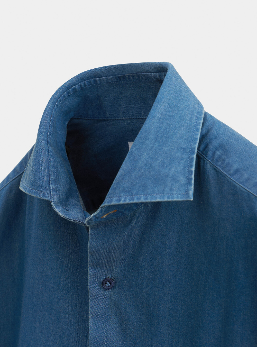 Denim shirt with French collar in cotton chambray