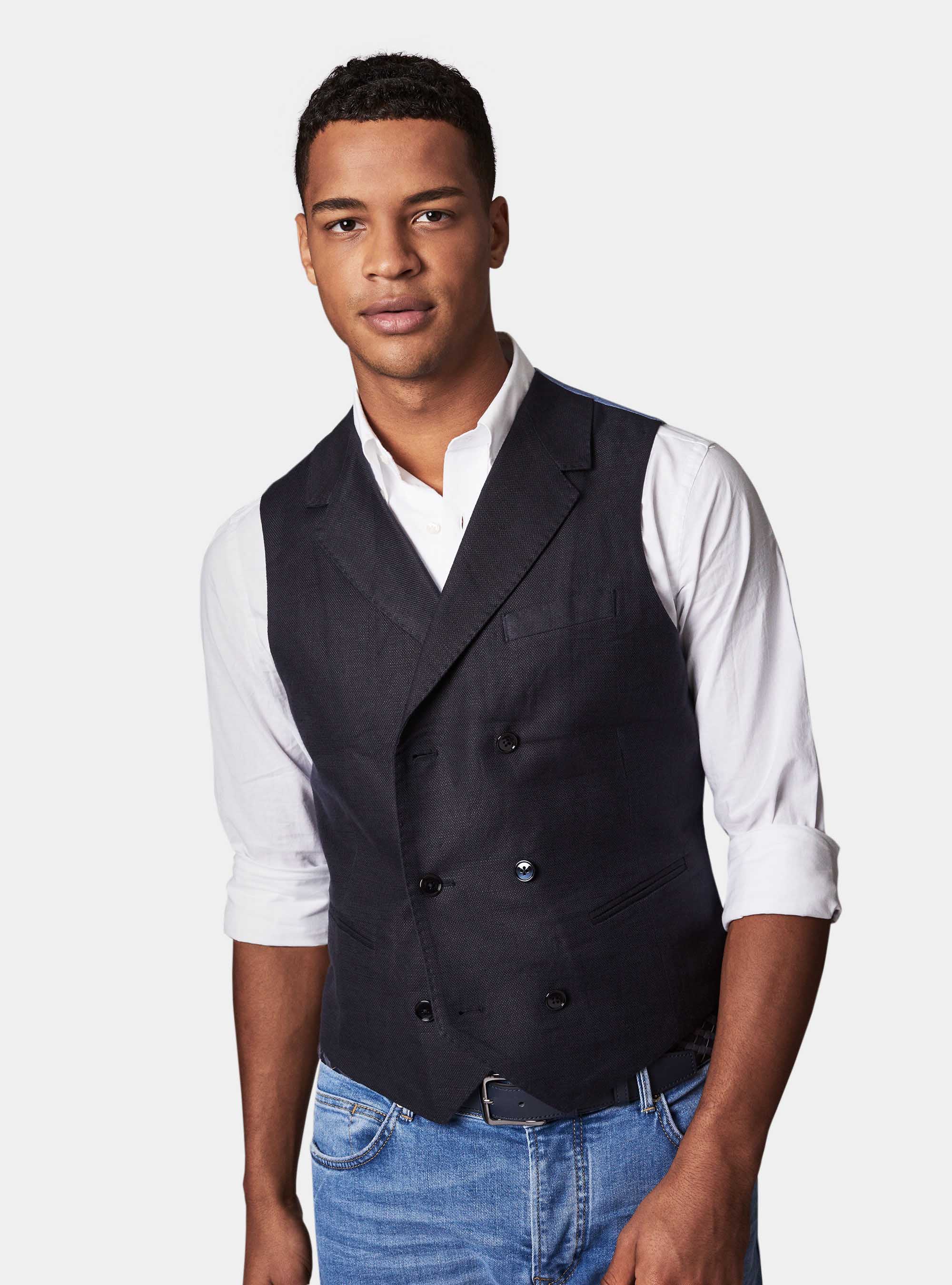 Double-breasted vest in linen and cotton
