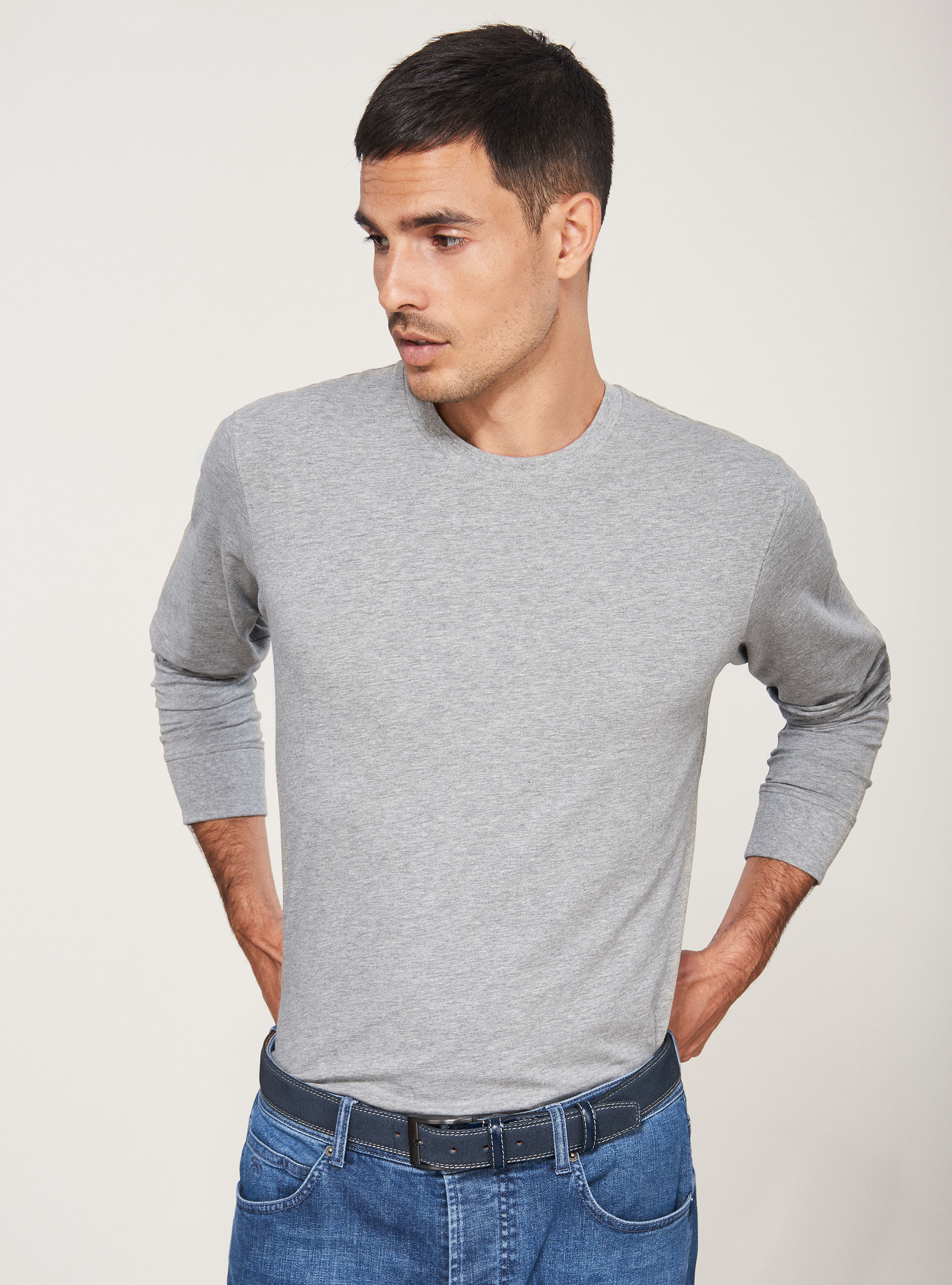 Long-sleeved stretch cotton T-shirt