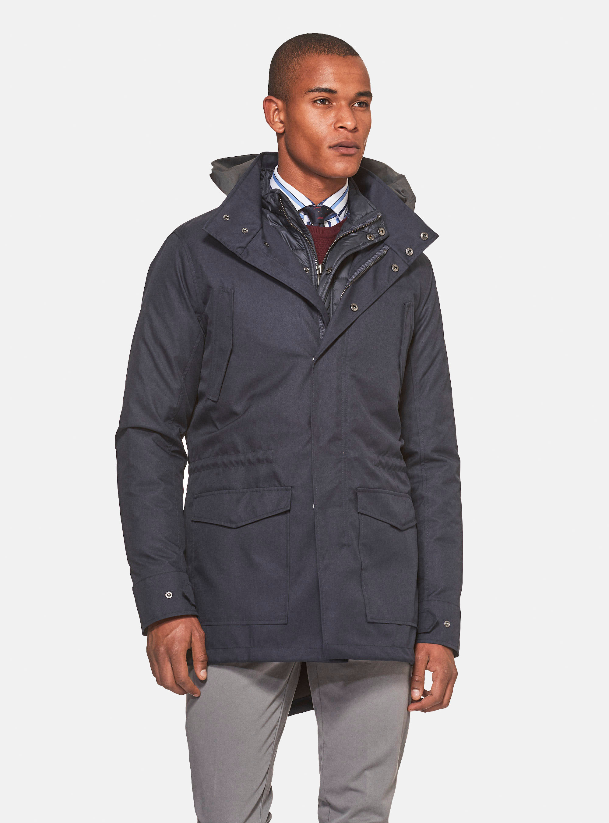 Parka with hood and removable jacket
