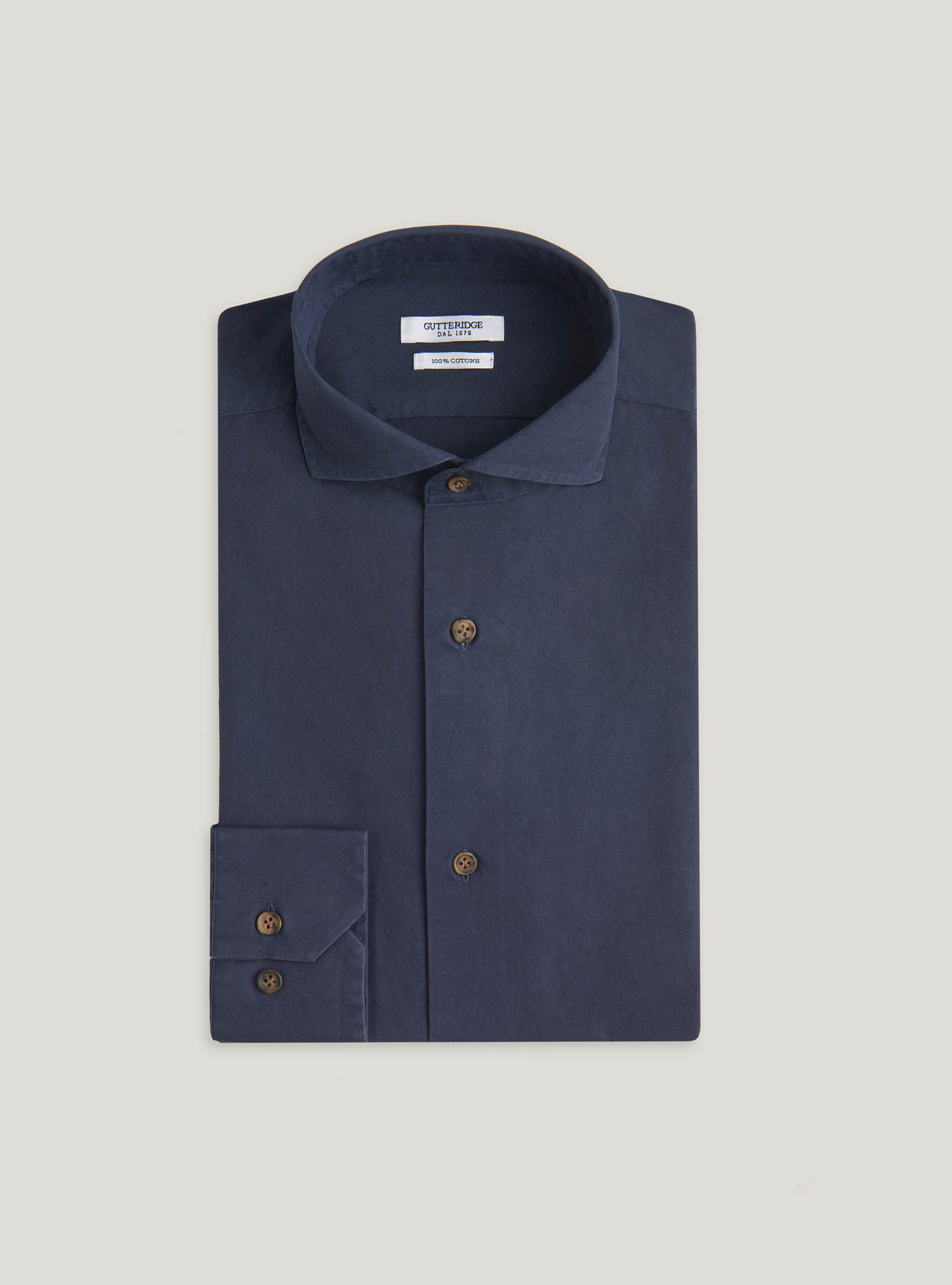 Semi-open French Collar Shirt In Cotton Twill GutteridgeEU
