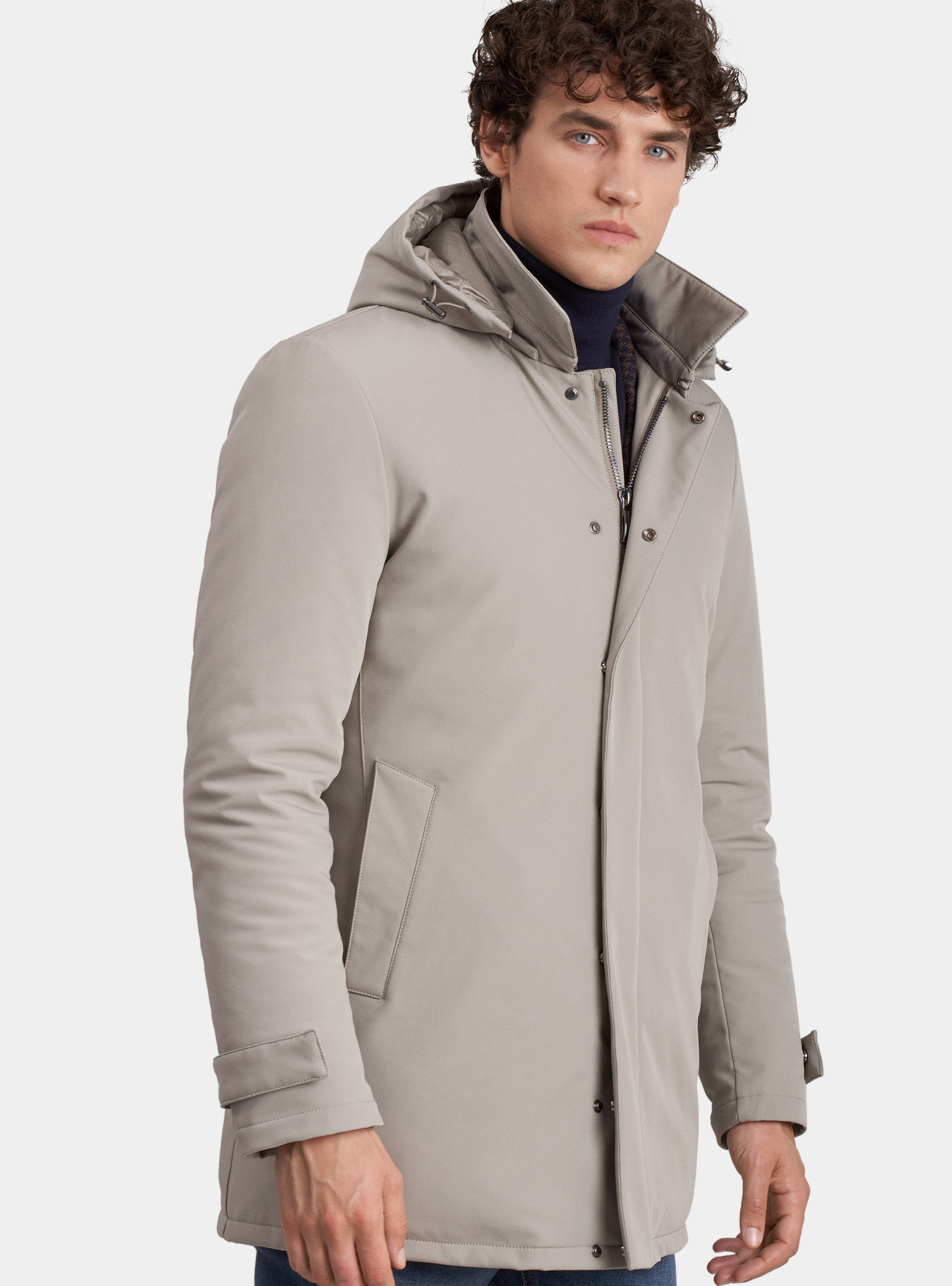 Padded technical jacket with removable hood