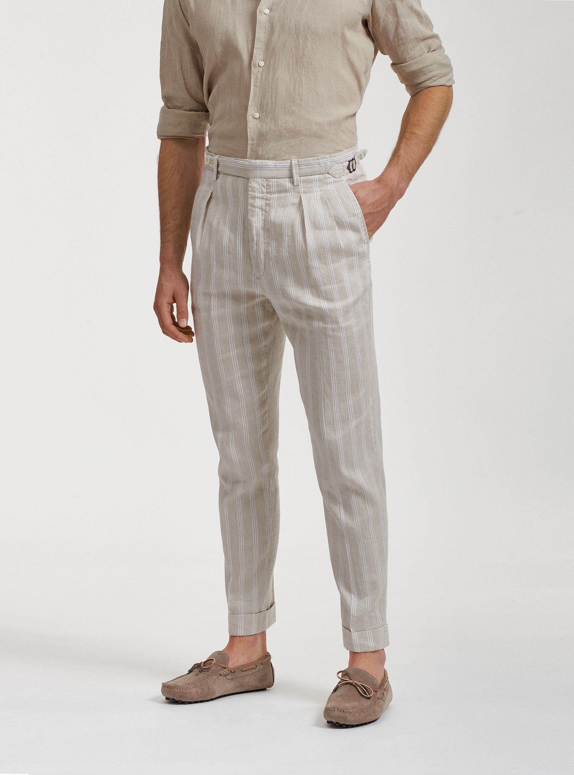 Pantaloni doppia pince in lino e cotone con cinturino | Gutteridge | Super  Saldi Uomo