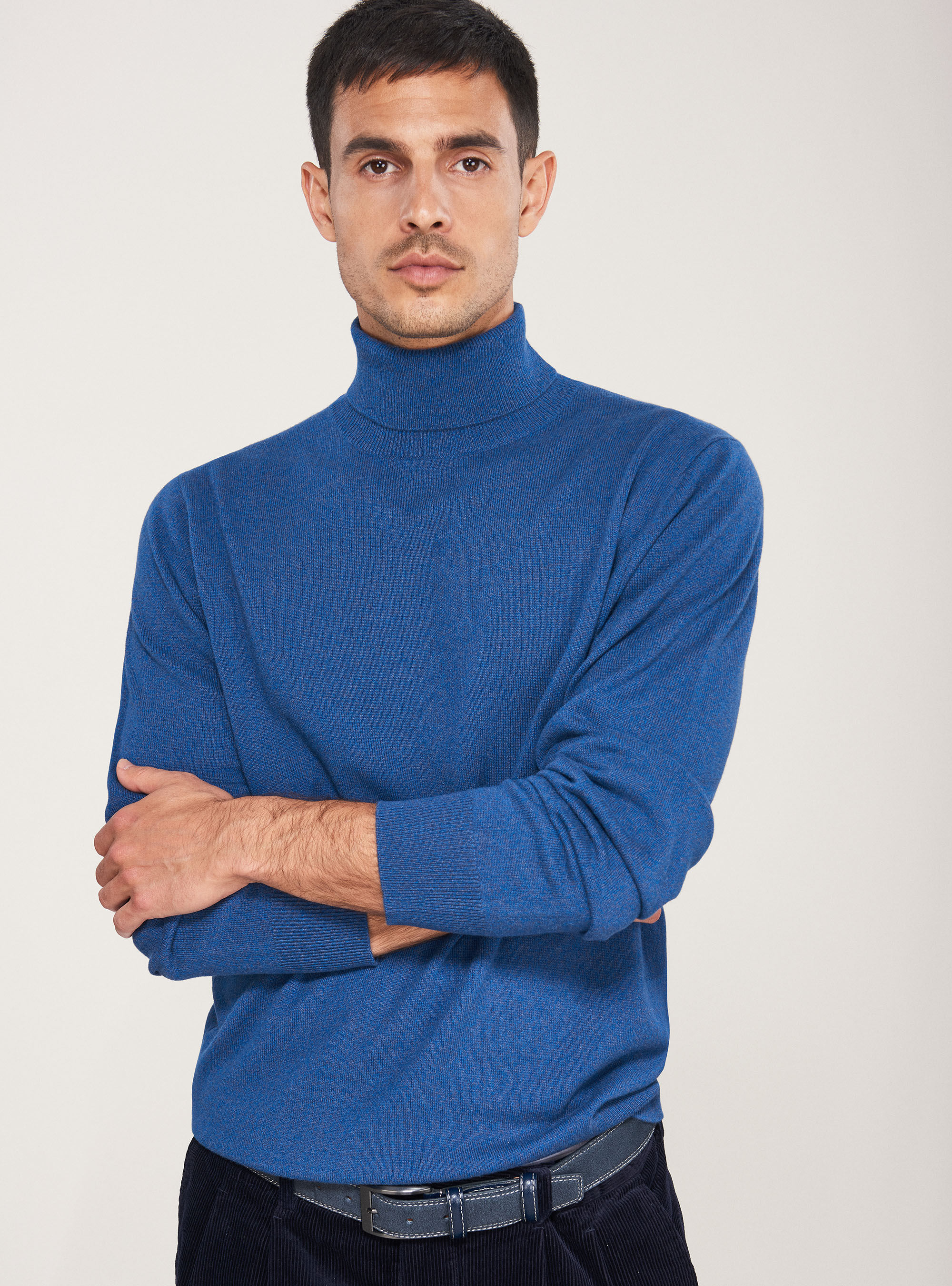 dusty blue turtleneck