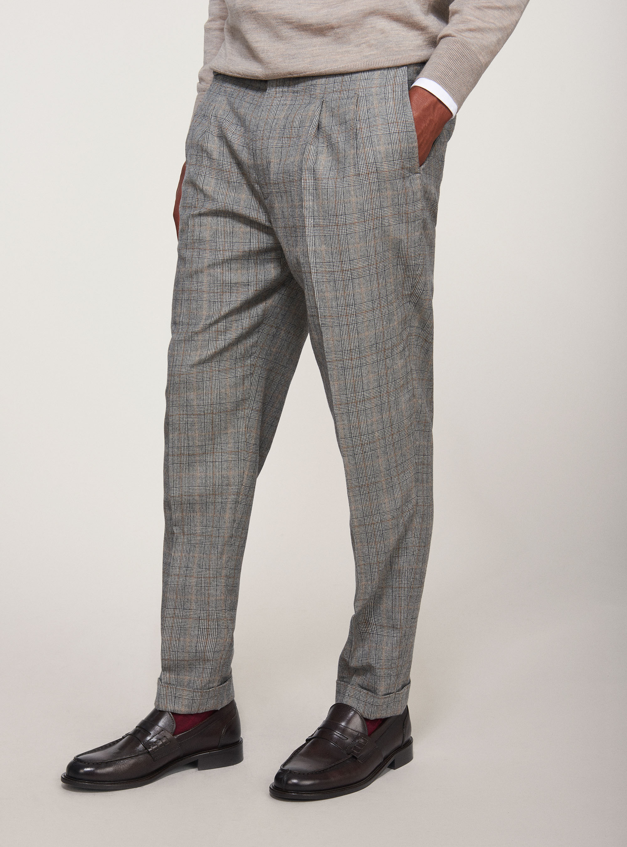 Pantaloni per abito Principe di Galles in lana superfine 120's